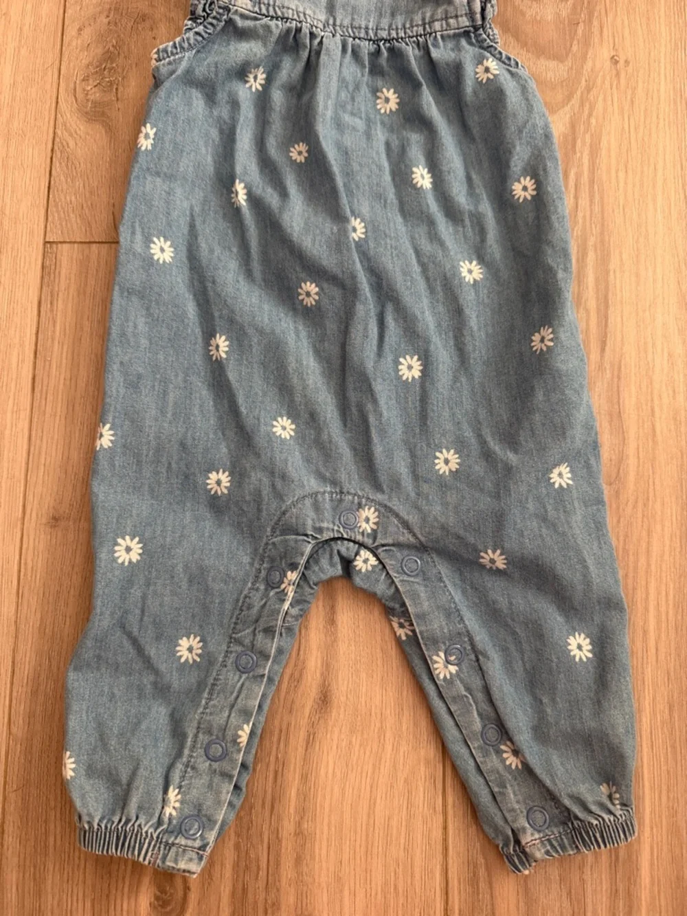 Carter's Light Blue Denim Daisy Overalls Romper - Picture 3 of 6